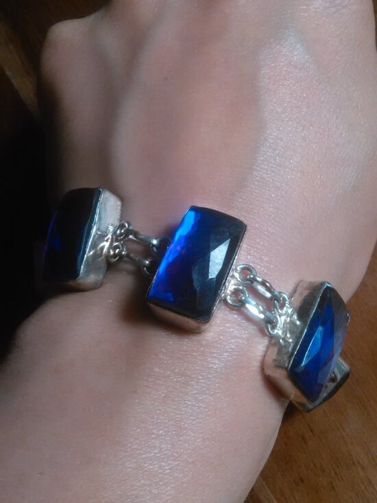 Jewelry - Faceted Purple Five Stone Silver Plated Bracelet (7 to 7.5 Inch)